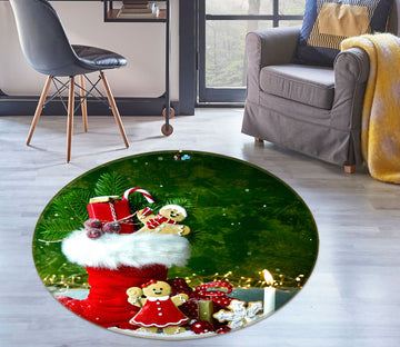 3D Red Socks Gift 56082 Christmas Round Non Slip Rug Mat Xmas