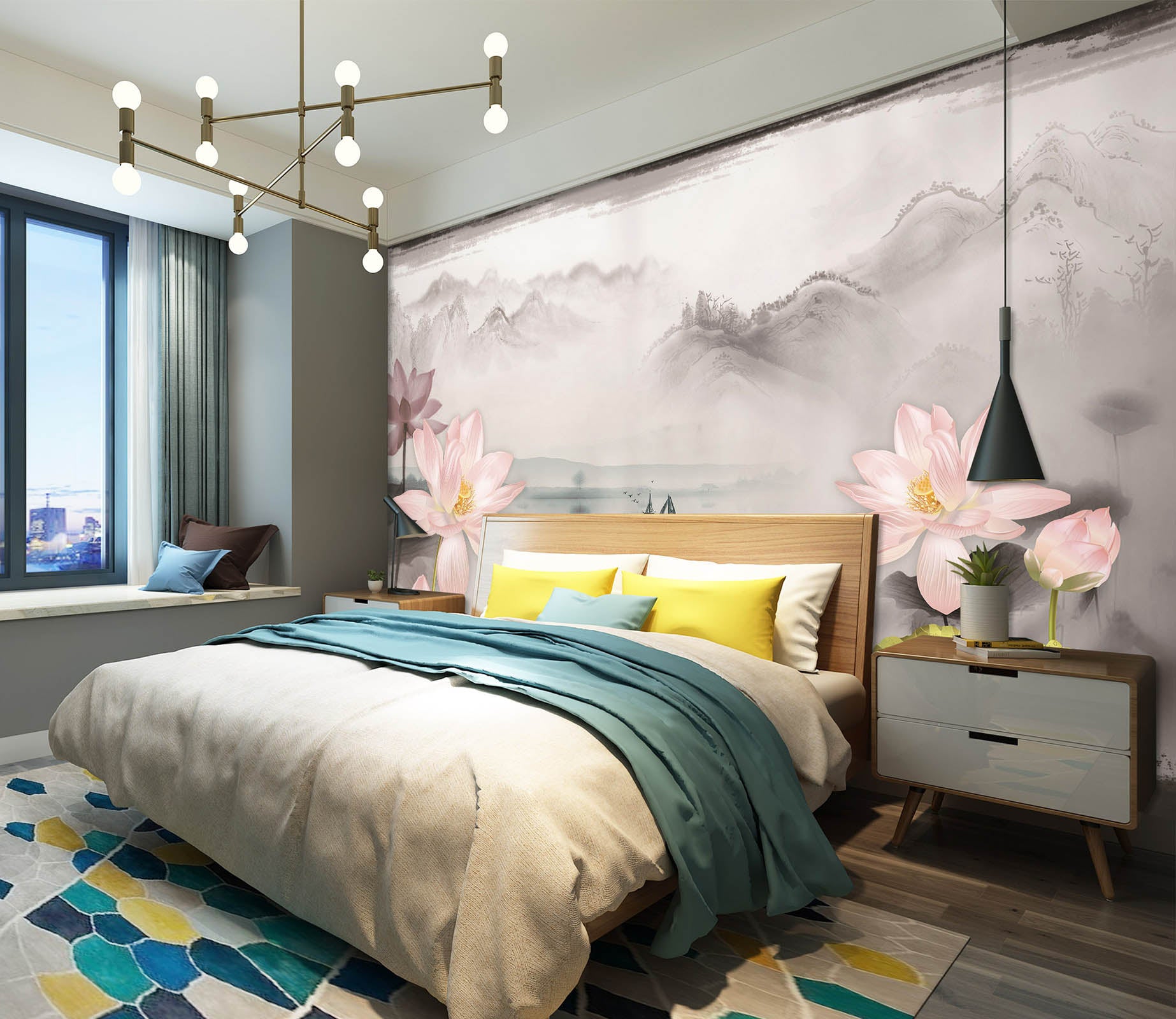 3D Gray Mountain Peak 1477 Wall Murals