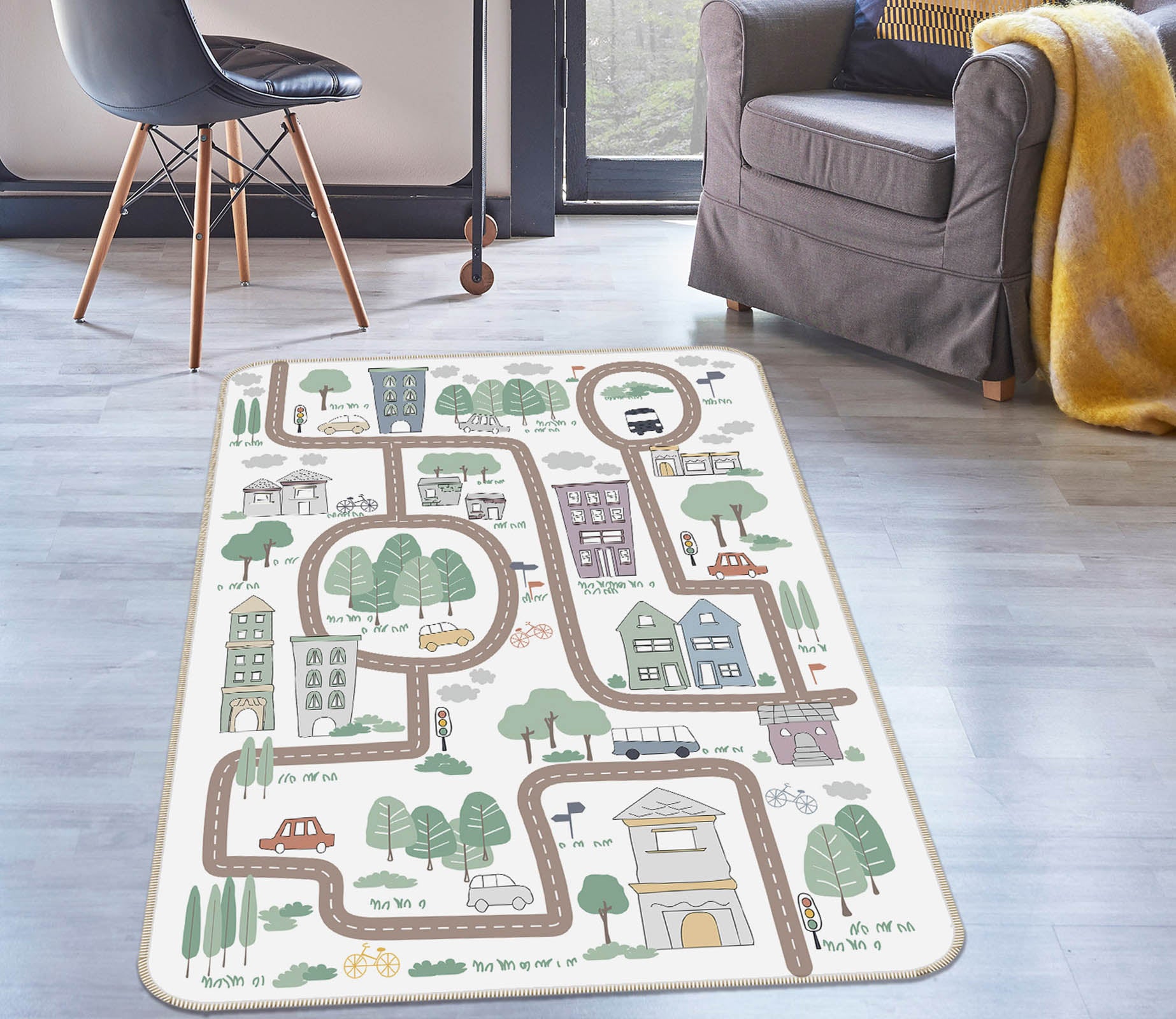 3D City Street 1108 Jillian Helvey Rug Non Slip Rug Mat