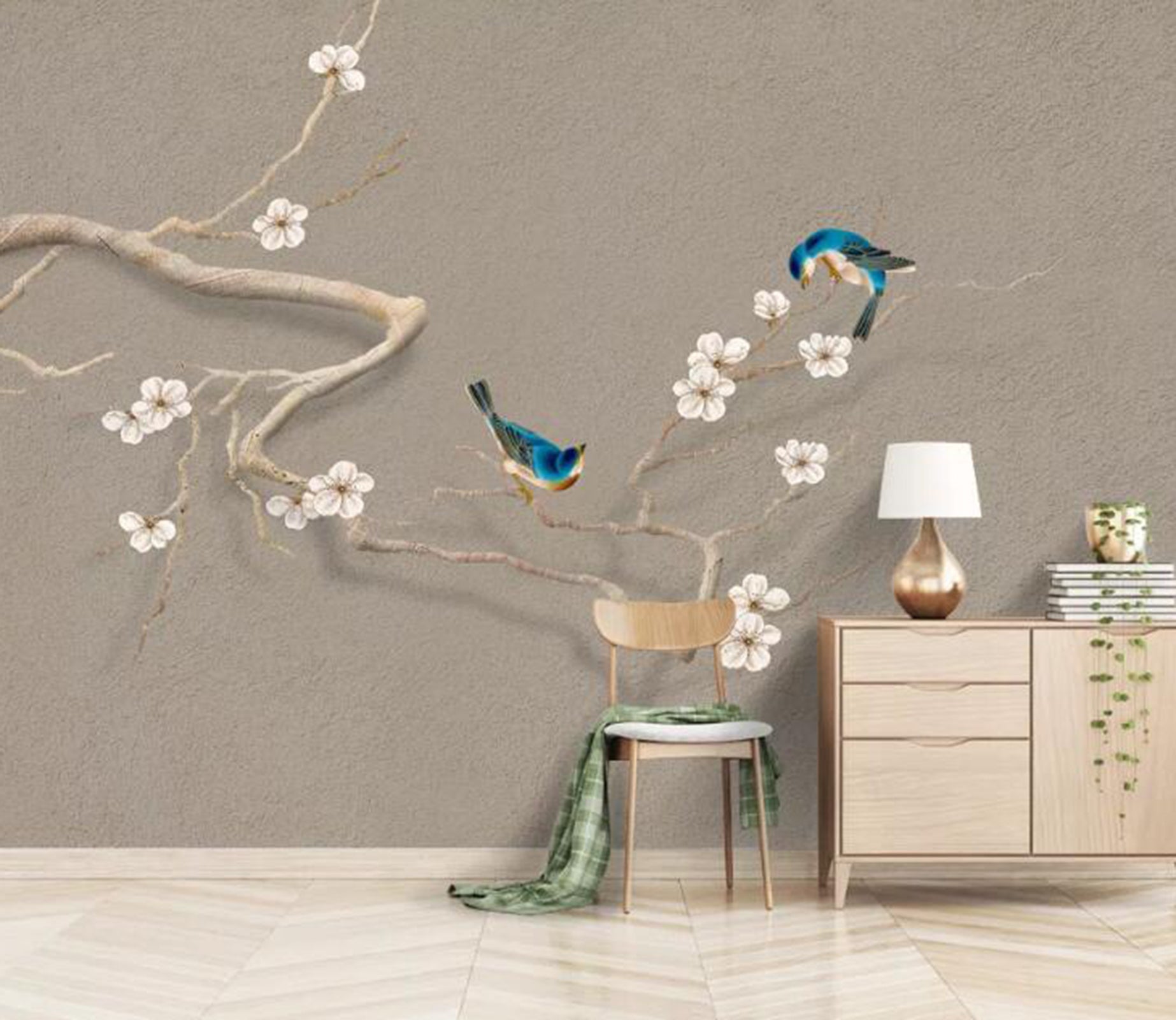 3D Flower Bird WC01 Wall Murals Wallpaper AJ Wallpaper 2 