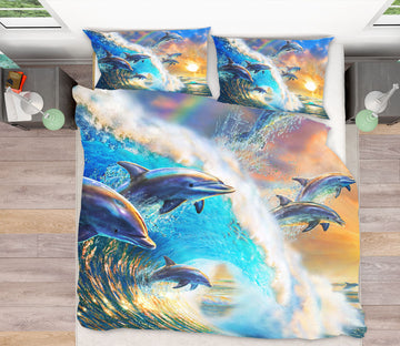 3D Dolphin Wave 2120 Adrian Chesterman Bedding Bed Pillowcases Quilt