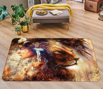 3D Lion Girl 128 Animal Non Slip Rug Mat