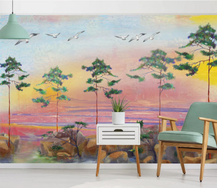 3D Seagull Tree WC1017 Wall Murals