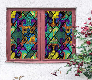 3D Artistic Stitching 438 Window Film Print Sticker Cling Stained Glass UV Block