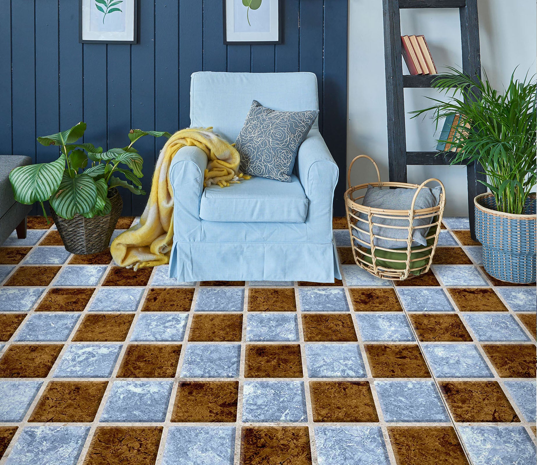 3D Brown And Blue Squares 941 Floor Mural  Wallpaper Murals Rug & Mat Print Epoxy waterproof bath floor