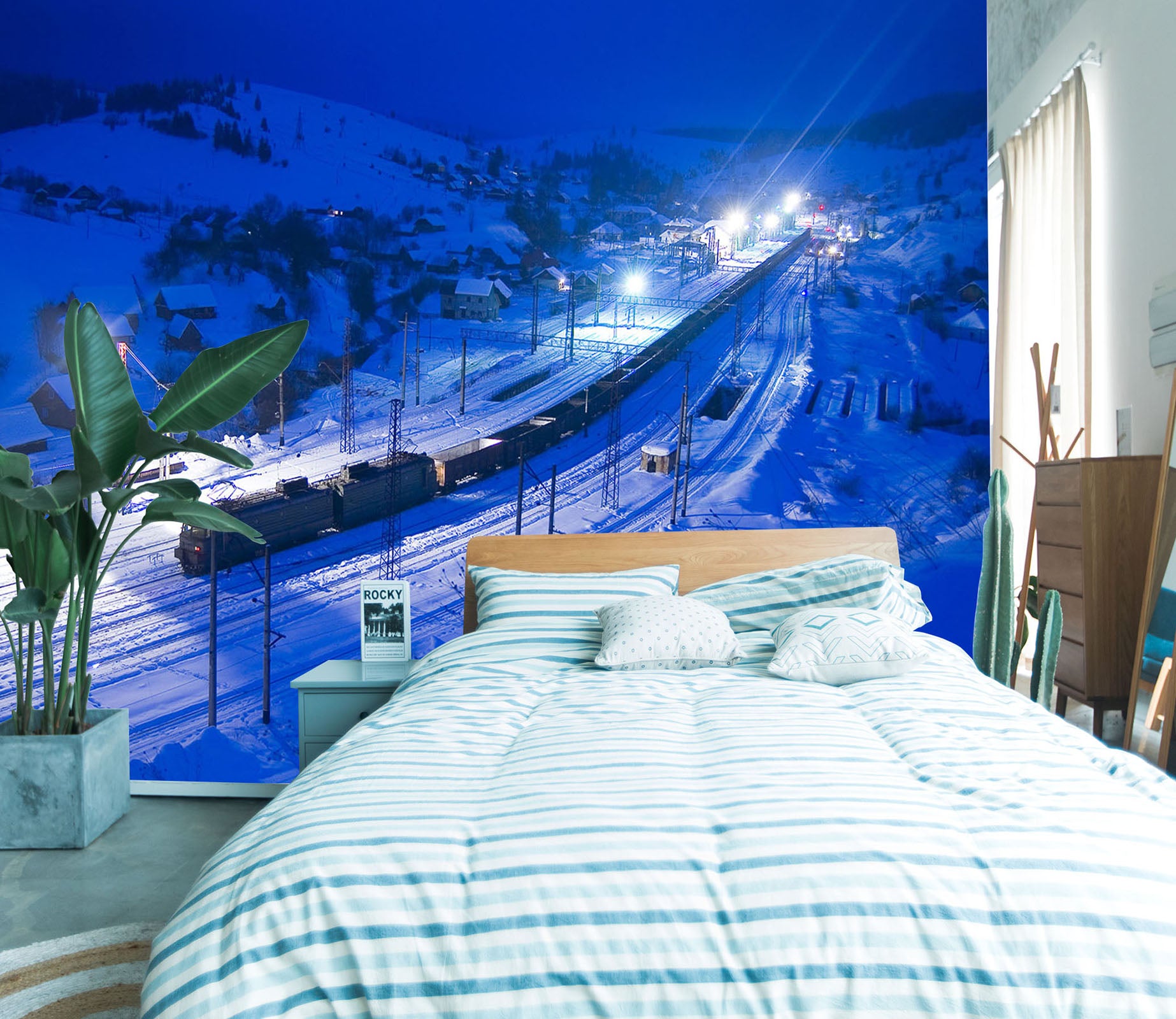 3D Night Snow Train 249 Vehicle Wall Murals