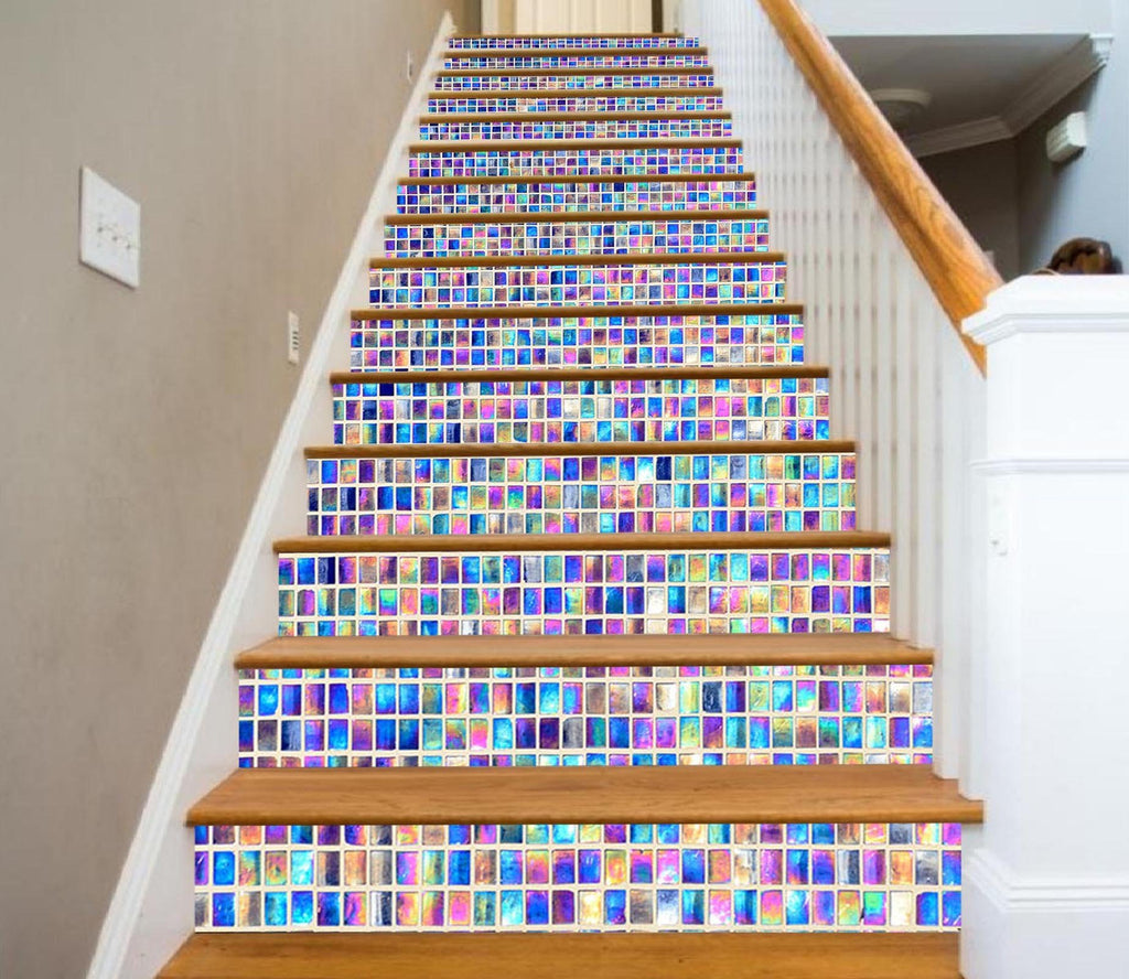Mosaic Tile Riser 3D Bright Mosaic 555 Marble Tile Texture Stair Risers | AJ Wallpaper