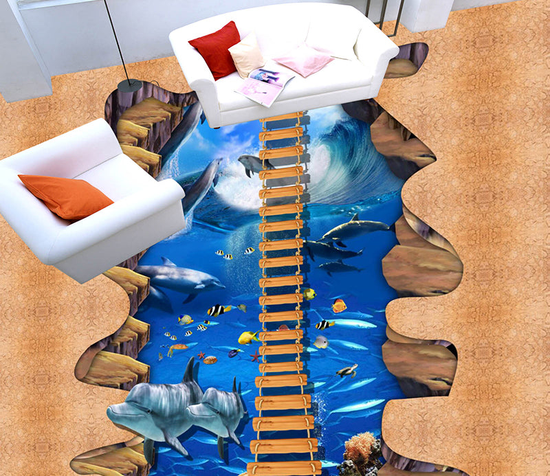 3D Ocean World 164 Floor Mural  Self-Adhesive Sticker Bathroom Non-slip Waterproof Flooring Murals