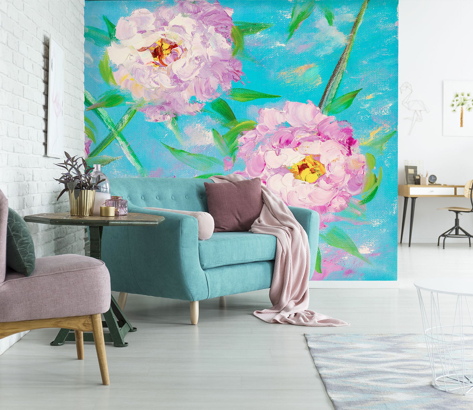 3D Pink Flower Leaves 214 Skromova Marina Wall Mural Wall Murals