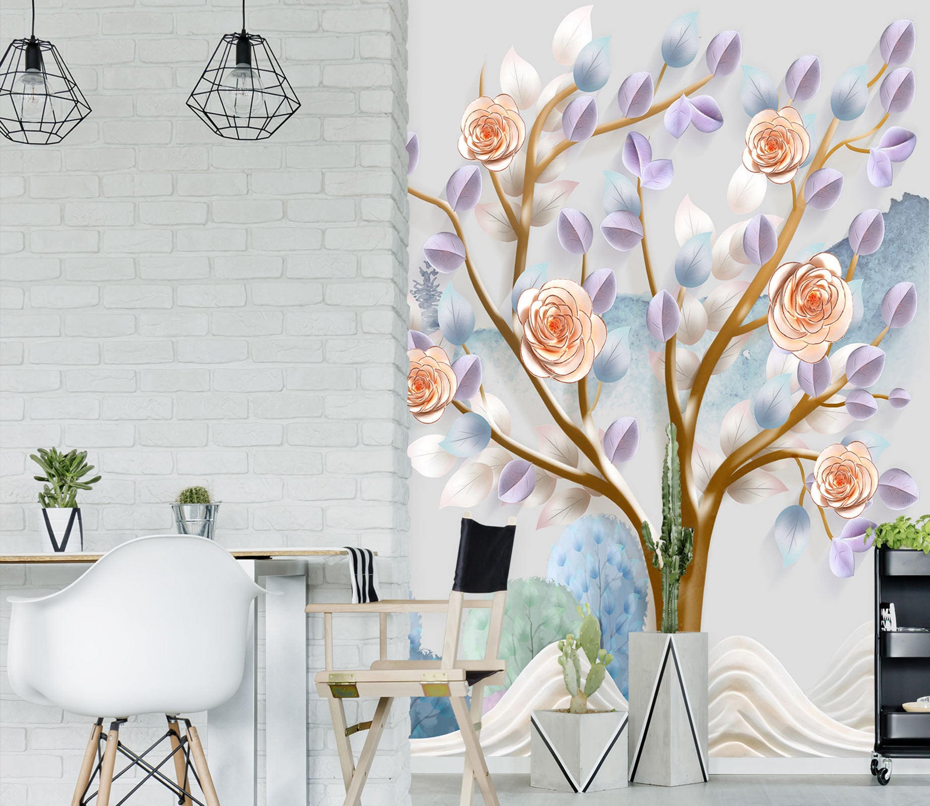 3D Pink Rose 1833 Wall Murals