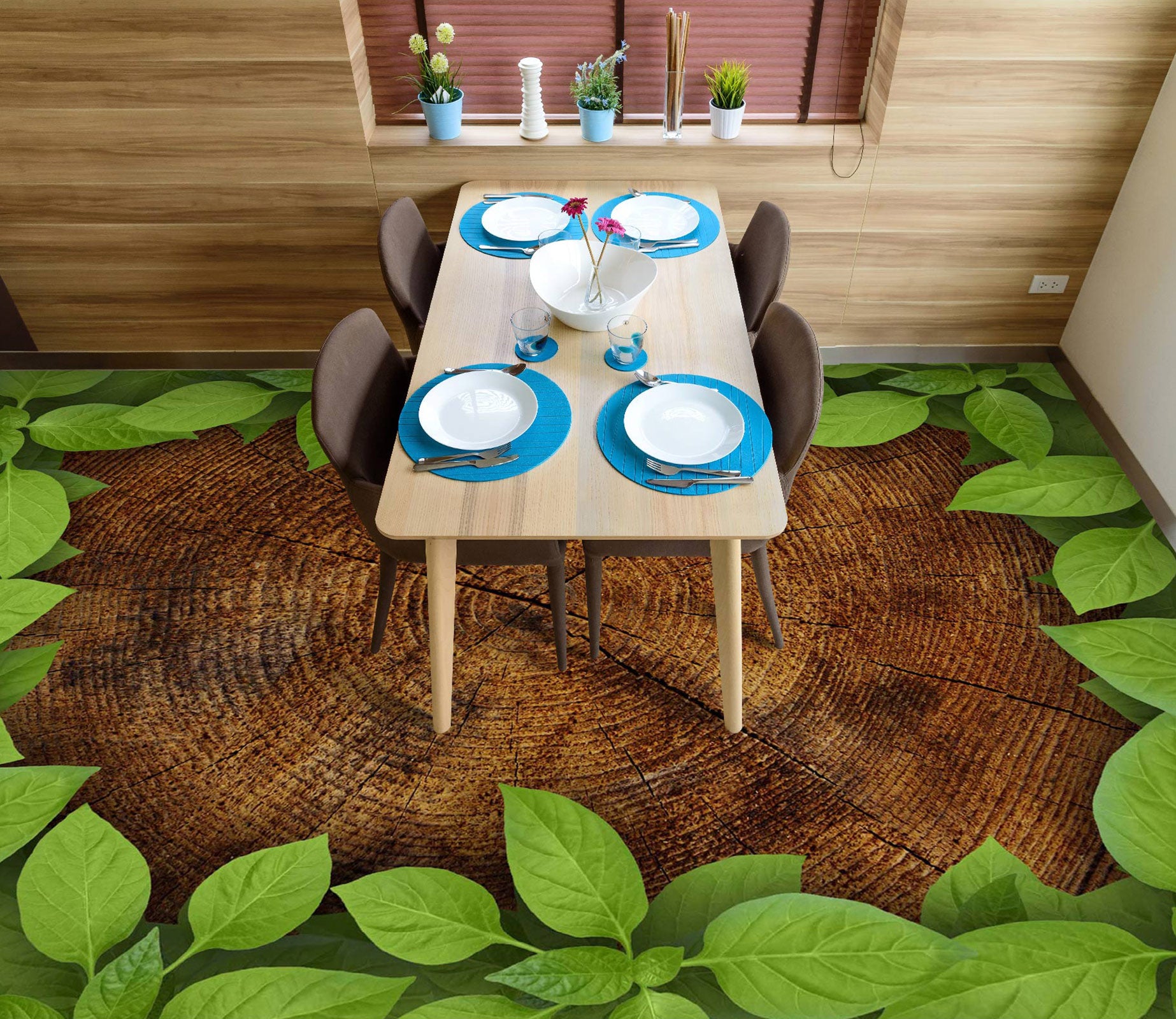 3D Cute Green Leaves 1356 Floor Mural  Wallpaper Murals Self-Adhesive Removable Print Epoxy