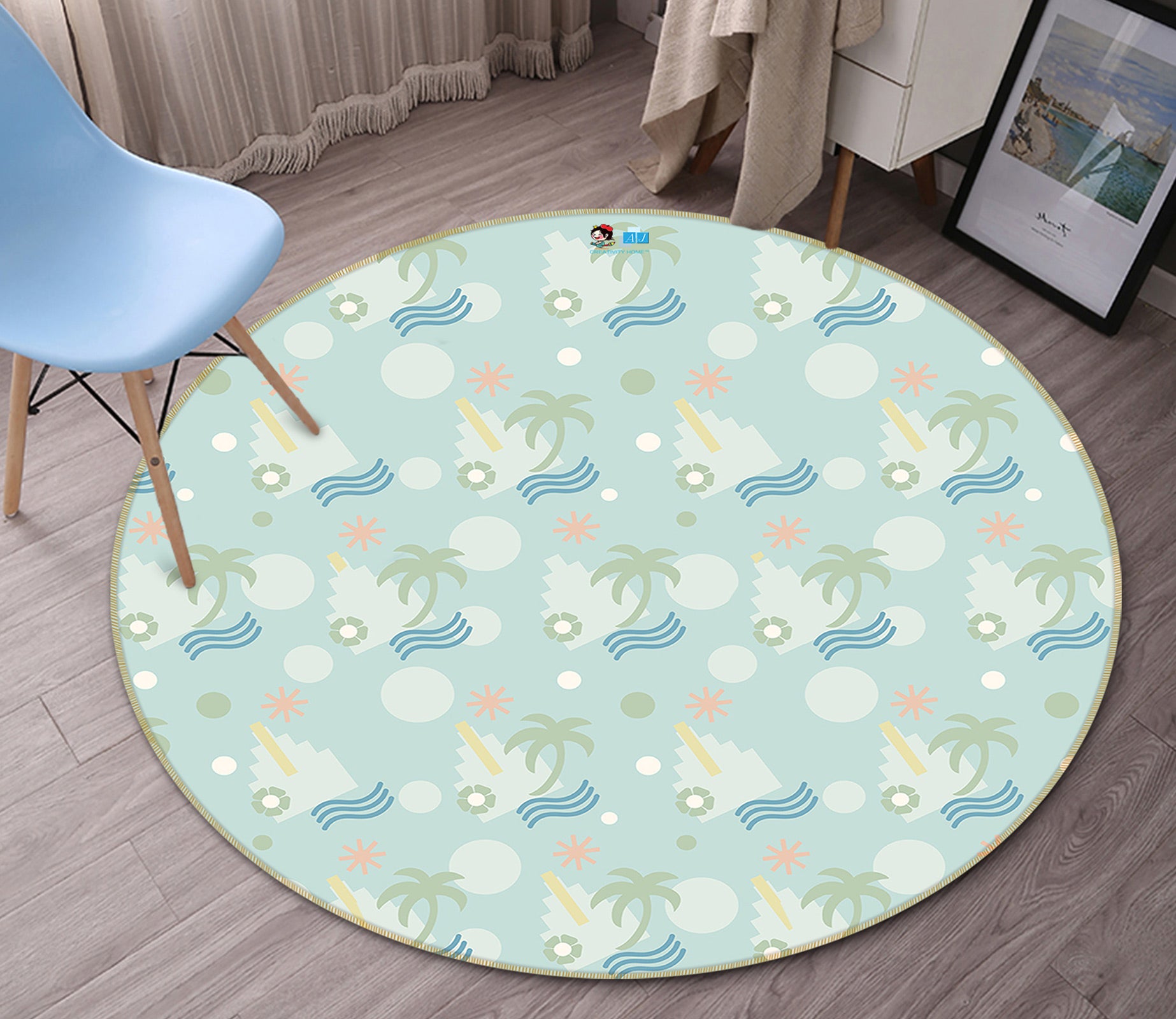 3D Coconut Tree Pattern 98107 Kasumi Loffler Rug Round Non Slip Rug Mat