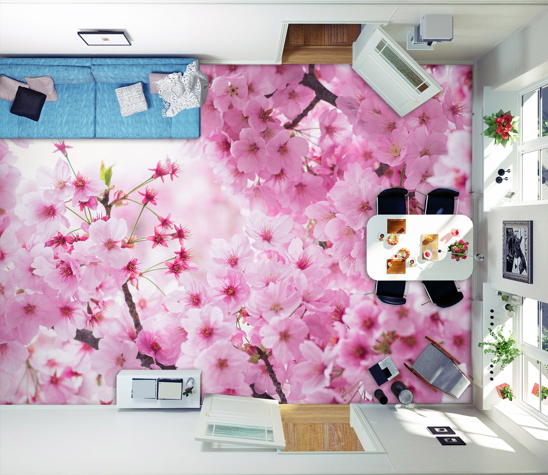 3D Spring Pink Flowers 549 Floor Mural  Wallpaper Murals Rug & Mat Print Epoxy waterproof bath floor
