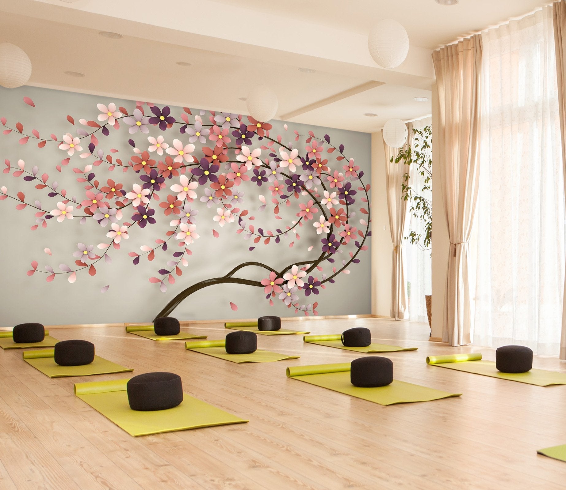 3D pink flower tree 09 Wall Murals Wallpaper AJ Wallpaper 