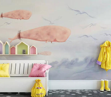 3D Pink Whale WG09 Wall Murals Wallpaper AJ Wallpaper 2 