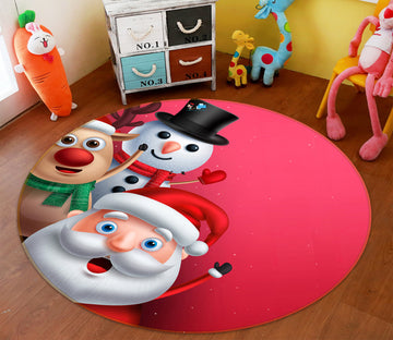 3D Santa Snowman 55223 Christmas Round Non Slip Rug Mat Xmas