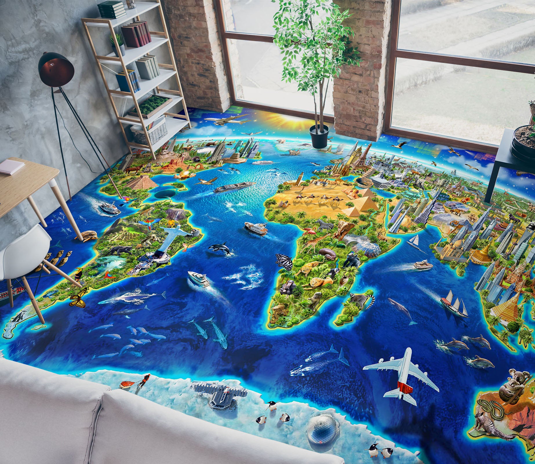 3D Earth Map 98169 Adrian Chesterman Floor Mural  Wallpaper Murals Self-Adhesive Removable Print Epoxy