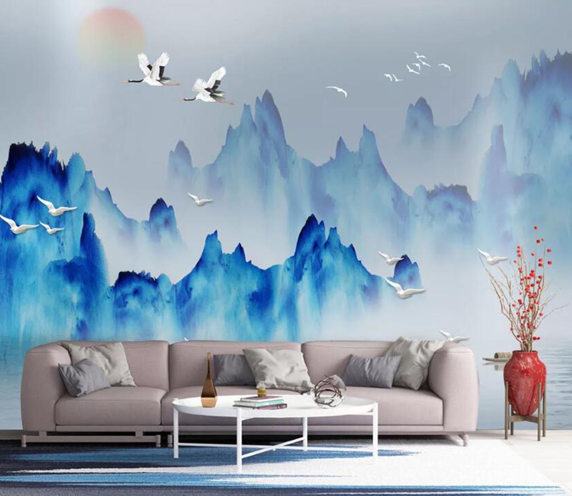 3D Blue Mountain Peak WC67 Wall Murals Wallpaper AJ Wallpaper 2 