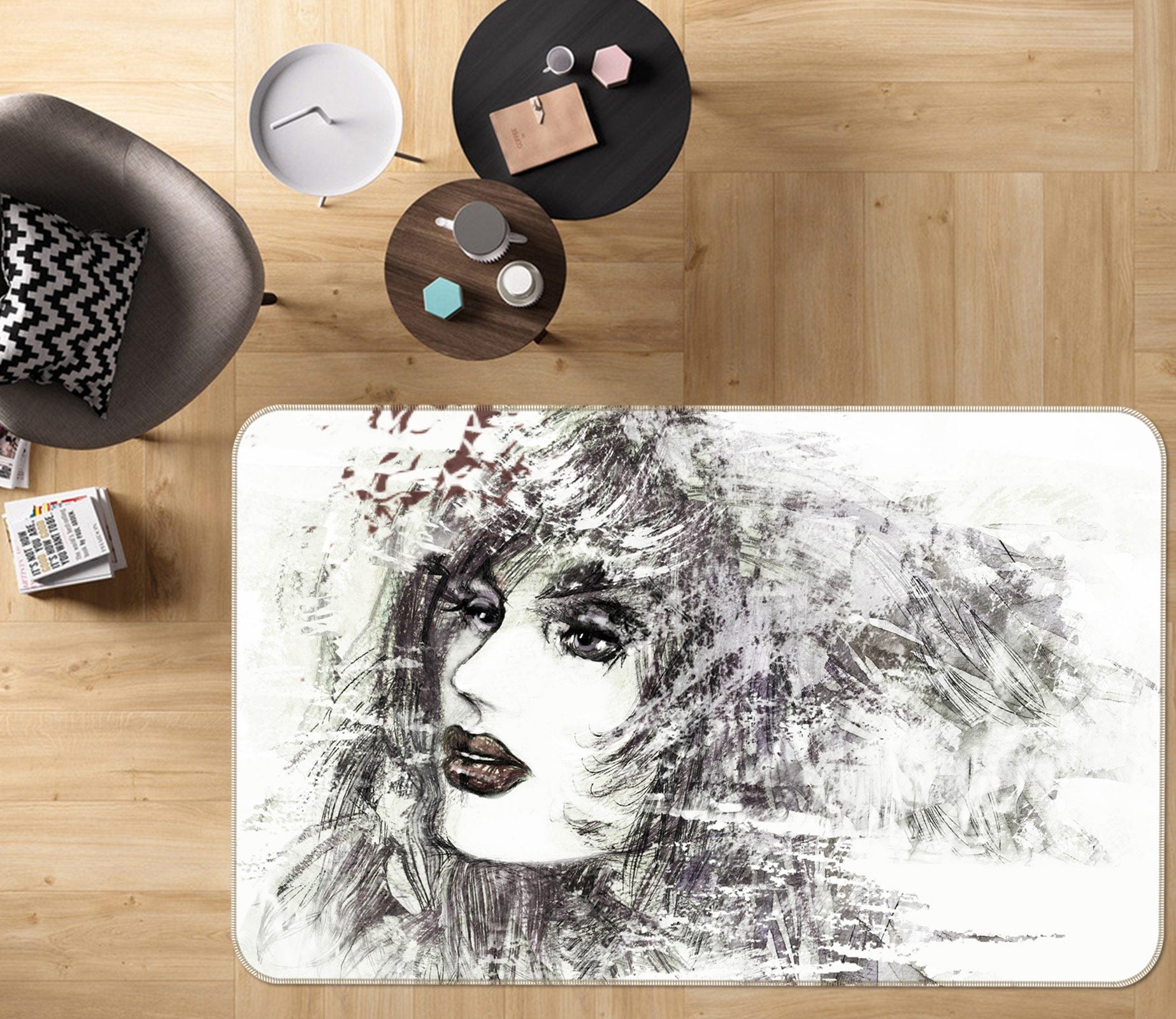 3D Sketch Model 1008 Non Slip Rug Mat