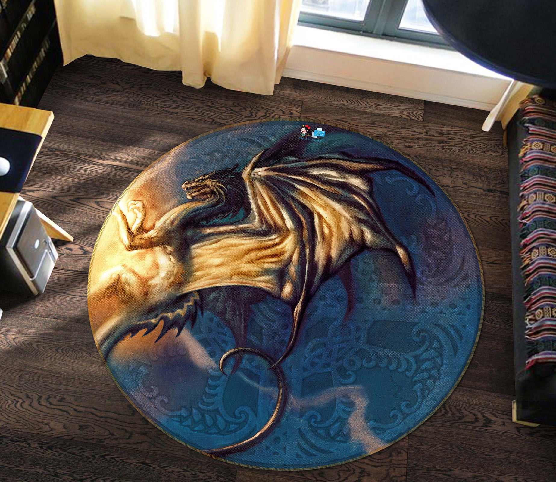 3D Texture Dragon 6140 Ciruelo Rug Round Non Slip Rug Mat