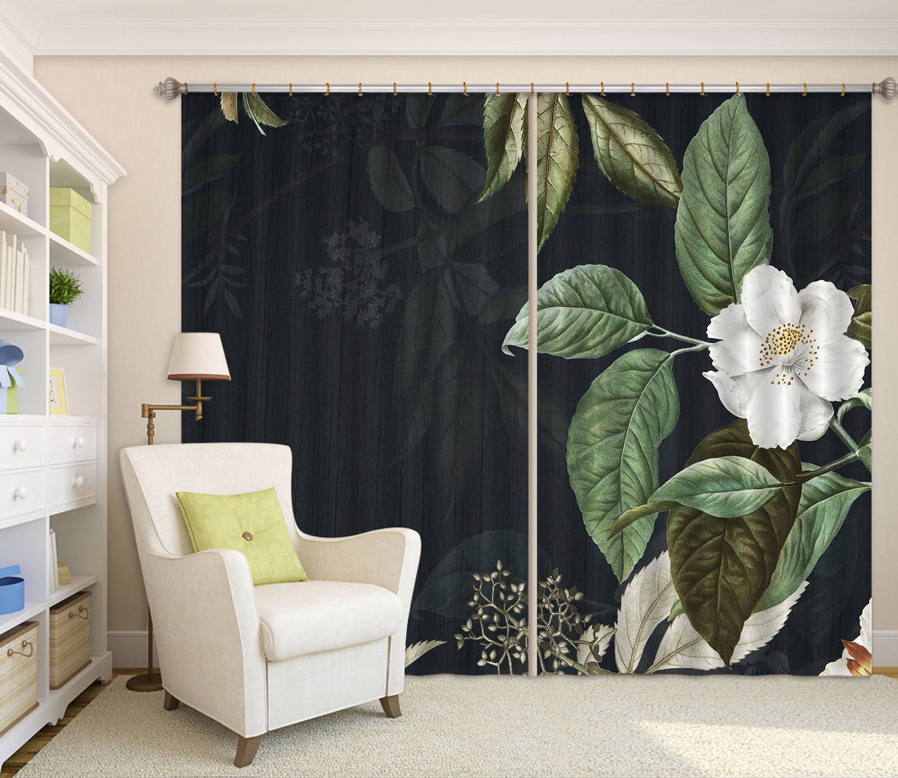 3D White Petals 734 Curtains Drapes