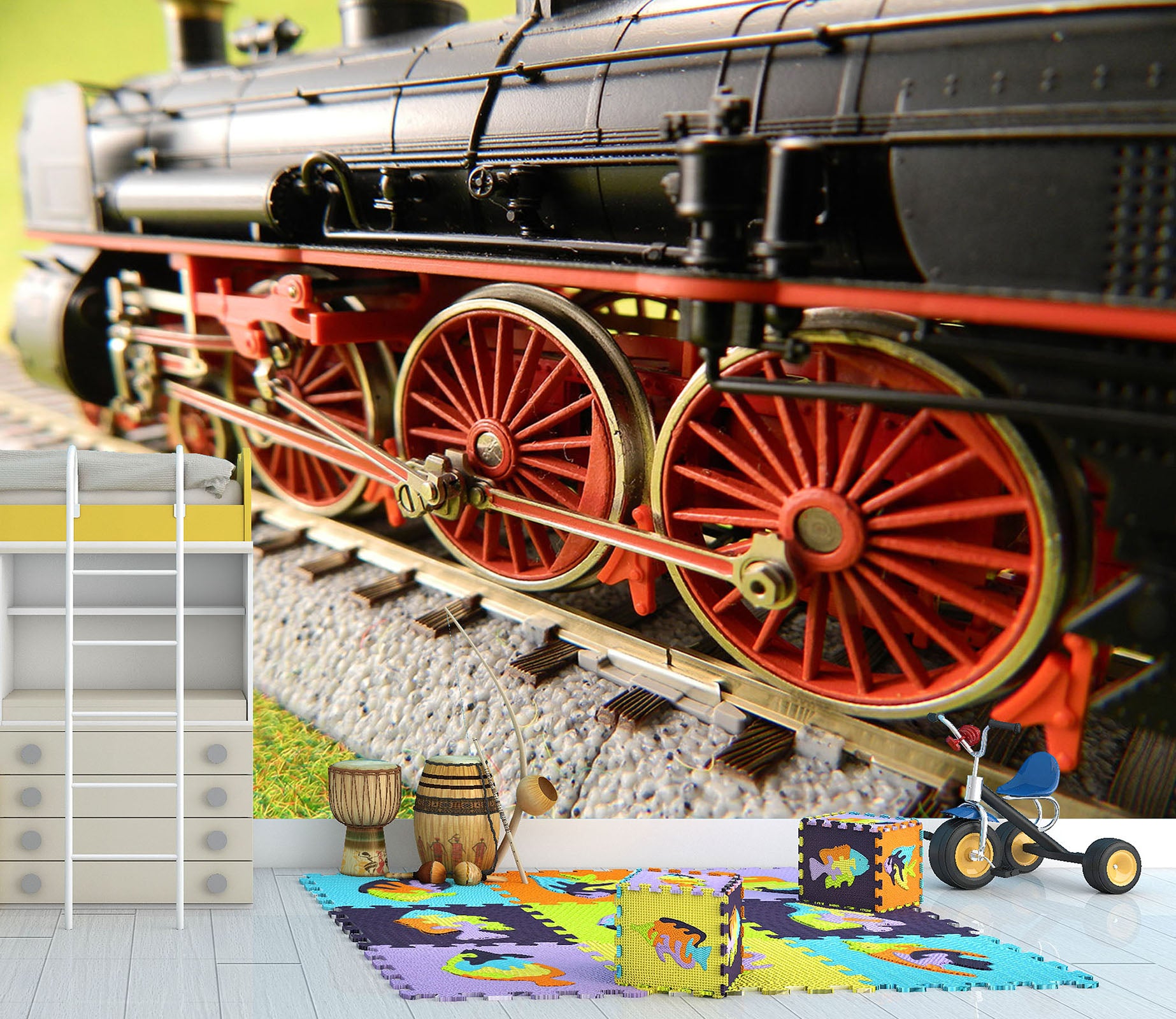3D Red Train Wheel 248 Vehicle Wall Murals