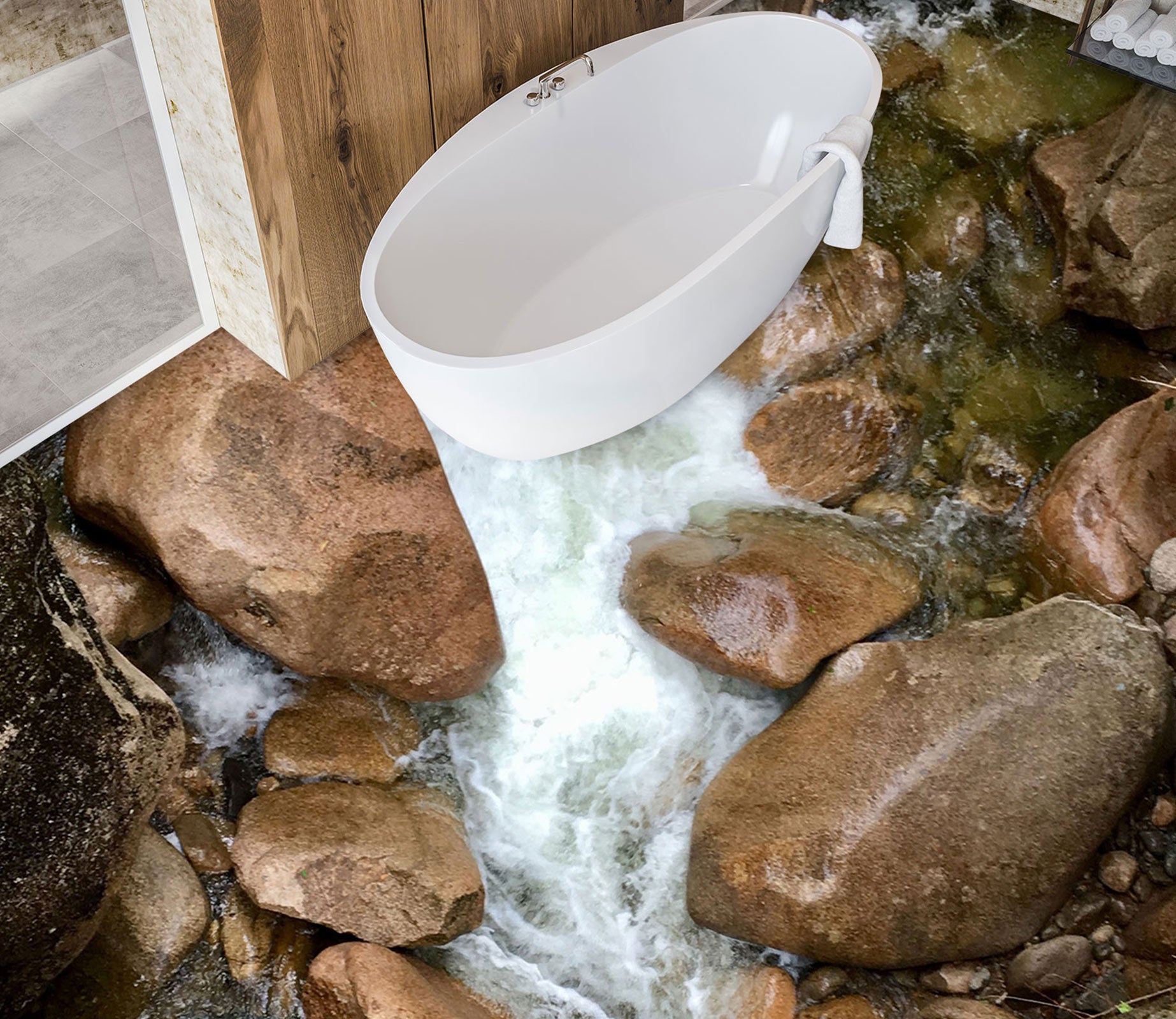 3D Rushing Water 180 Floor Mural  Wallpaper Murals Rug & Mat Print Epoxy waterproof bath floor