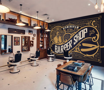 3D Black Gold Barbershop Pattern 115171 Barber Shop Wall Murals