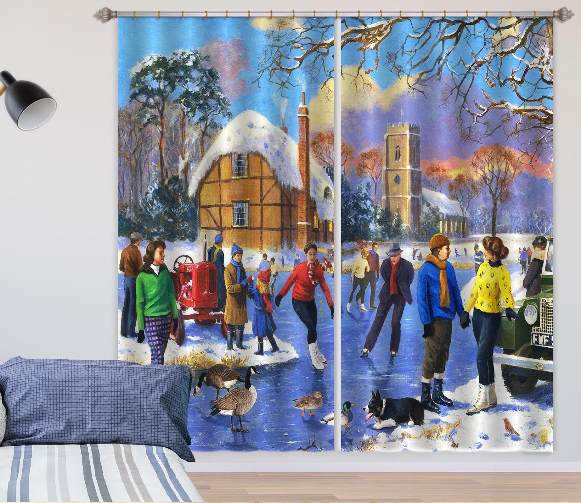 3D Winter Skating 143 Kevin Walsh Curtain Curtains Drapes