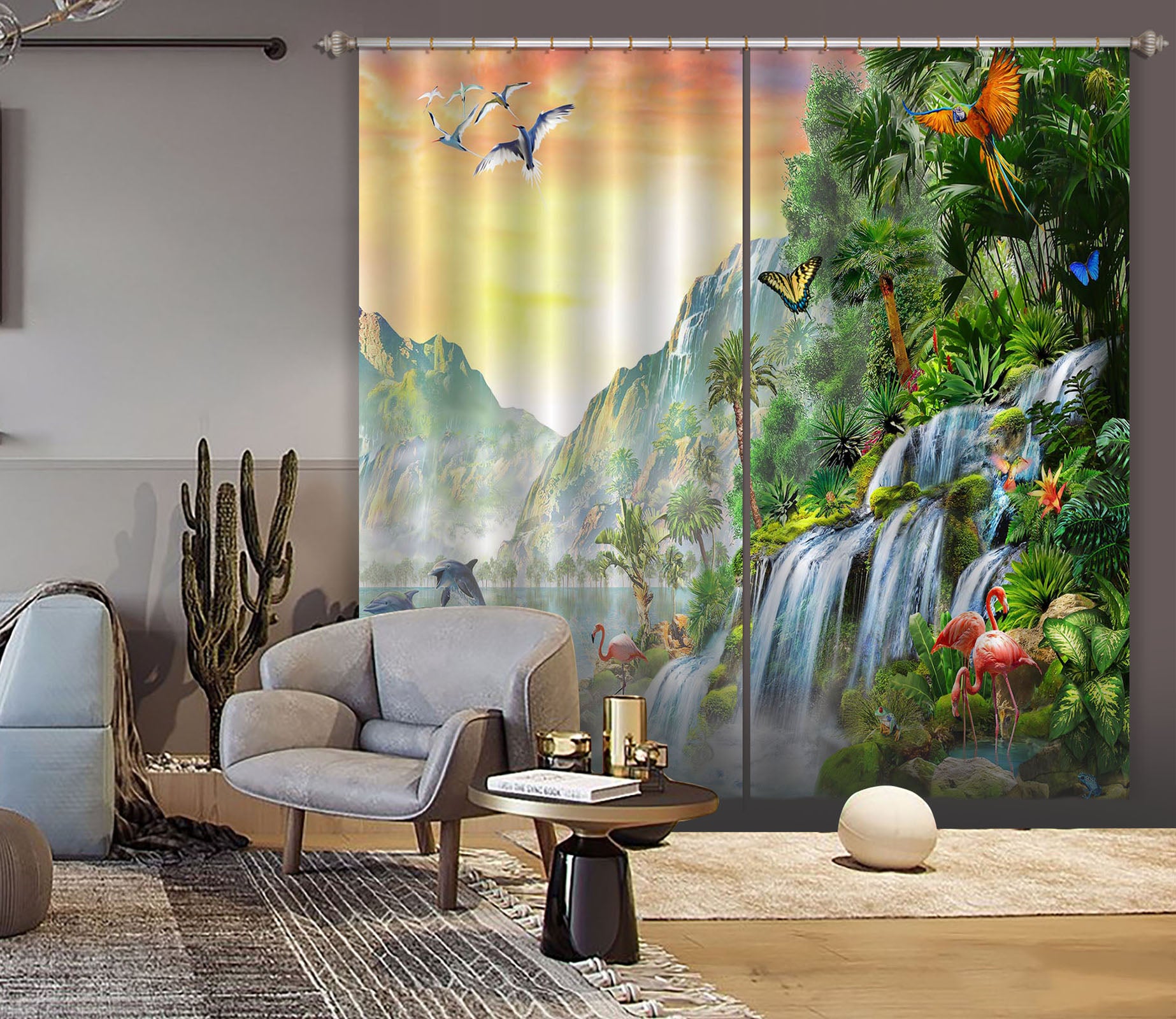 3D Canyon Waterfall 055 Adrian Chesterman Curtain Curtains Drapes