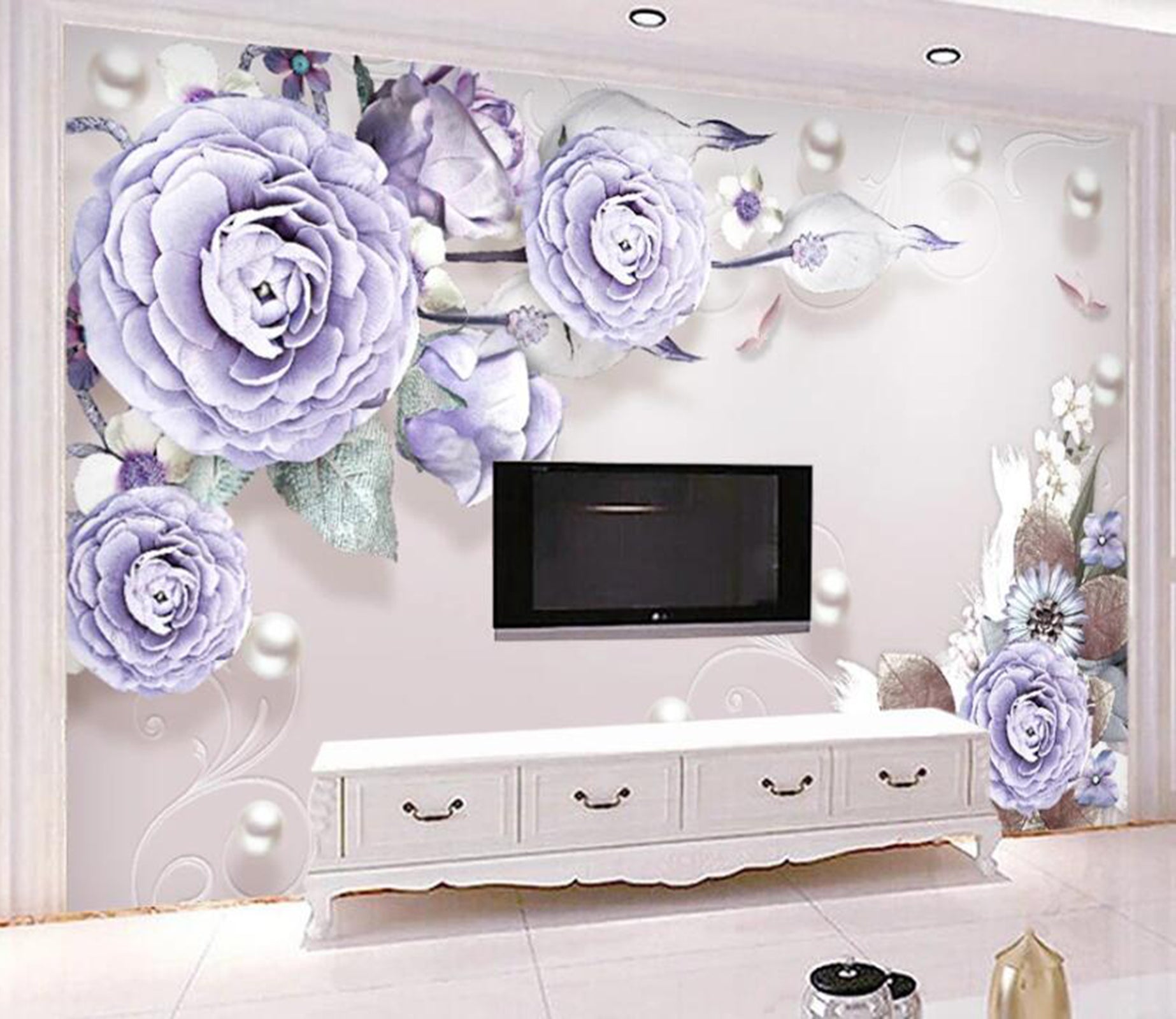 3D Purple Flowers WC31 Wall Murals Wallpaper AJ Wallpaper 2 