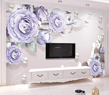 3D Purple Flowers WC31 Wall Murals Wallpaper AJ Wallpaper 2 