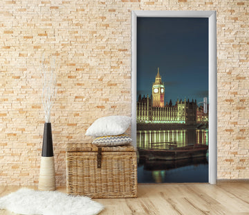 3D Clock Tower Night Shadow 10693 Assaf Frank Door Mural