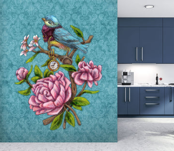 3D Pink Flower Bird 8759 Brigid Ashwood Wall Mural Wall Murals