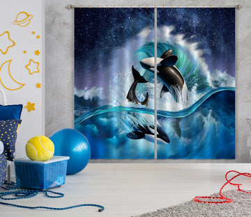 3D Orca Wave 071 Jerry LoFaro Curtain Curtains Drapes