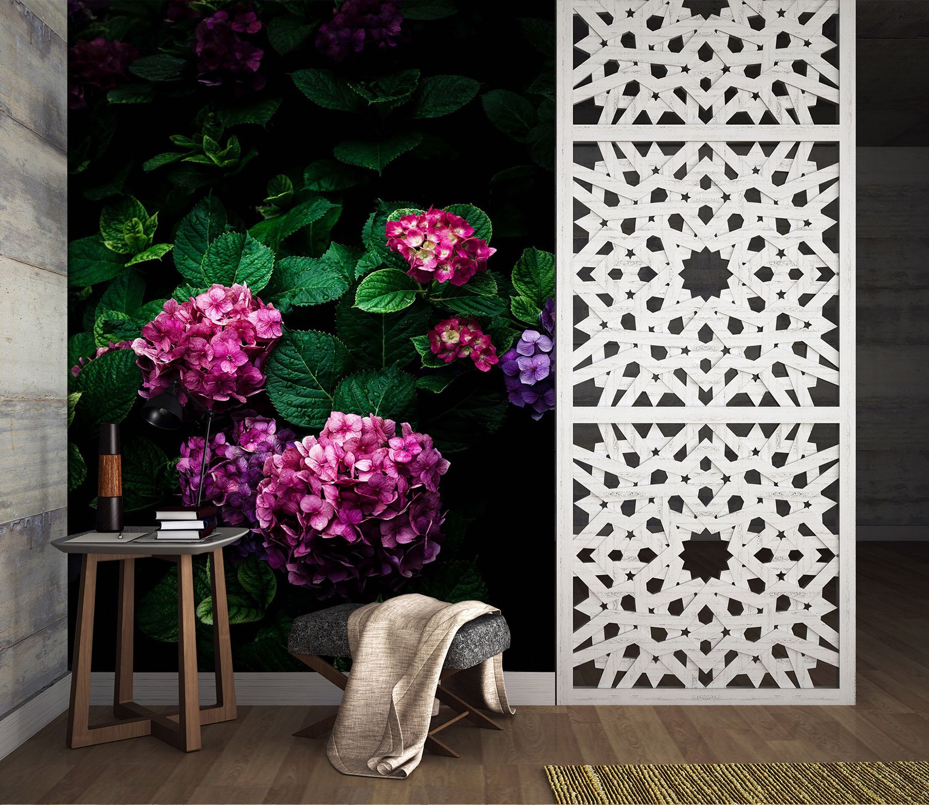 3D Pink Hydrangea 1301 Noirblanc777 Wall Mural Wall Murals