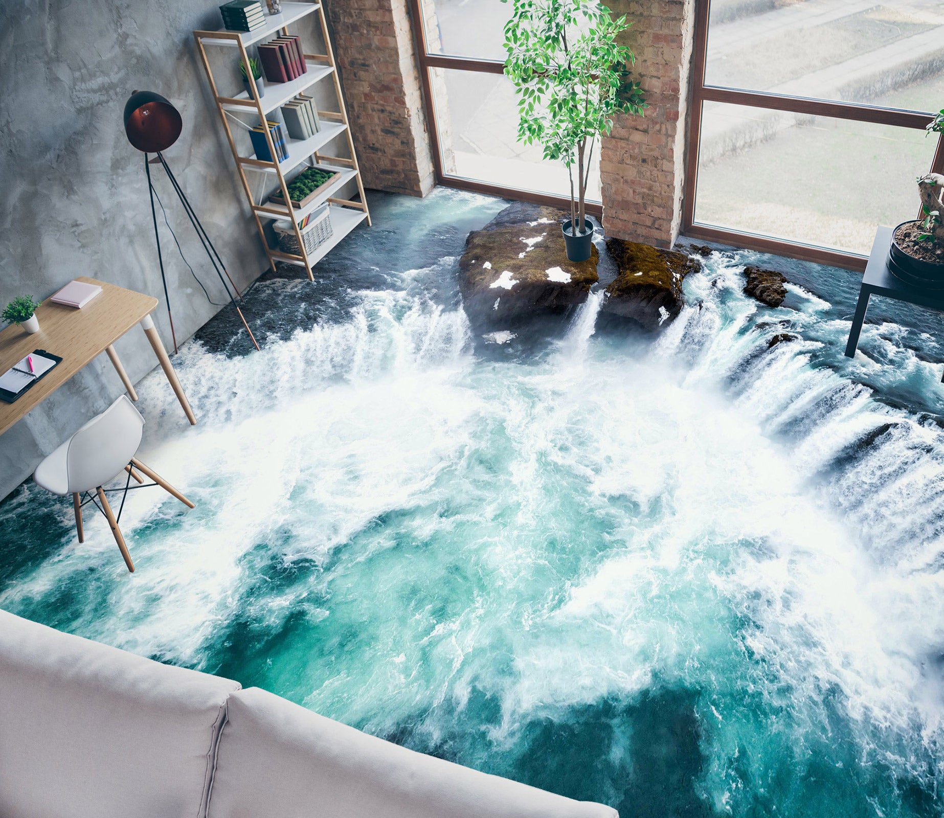 3D Convergence Of Intense Waterfalls 090 Floor Mural  Wallpaper Murals Rug & Mat Print Epoxy waterproof bath floor