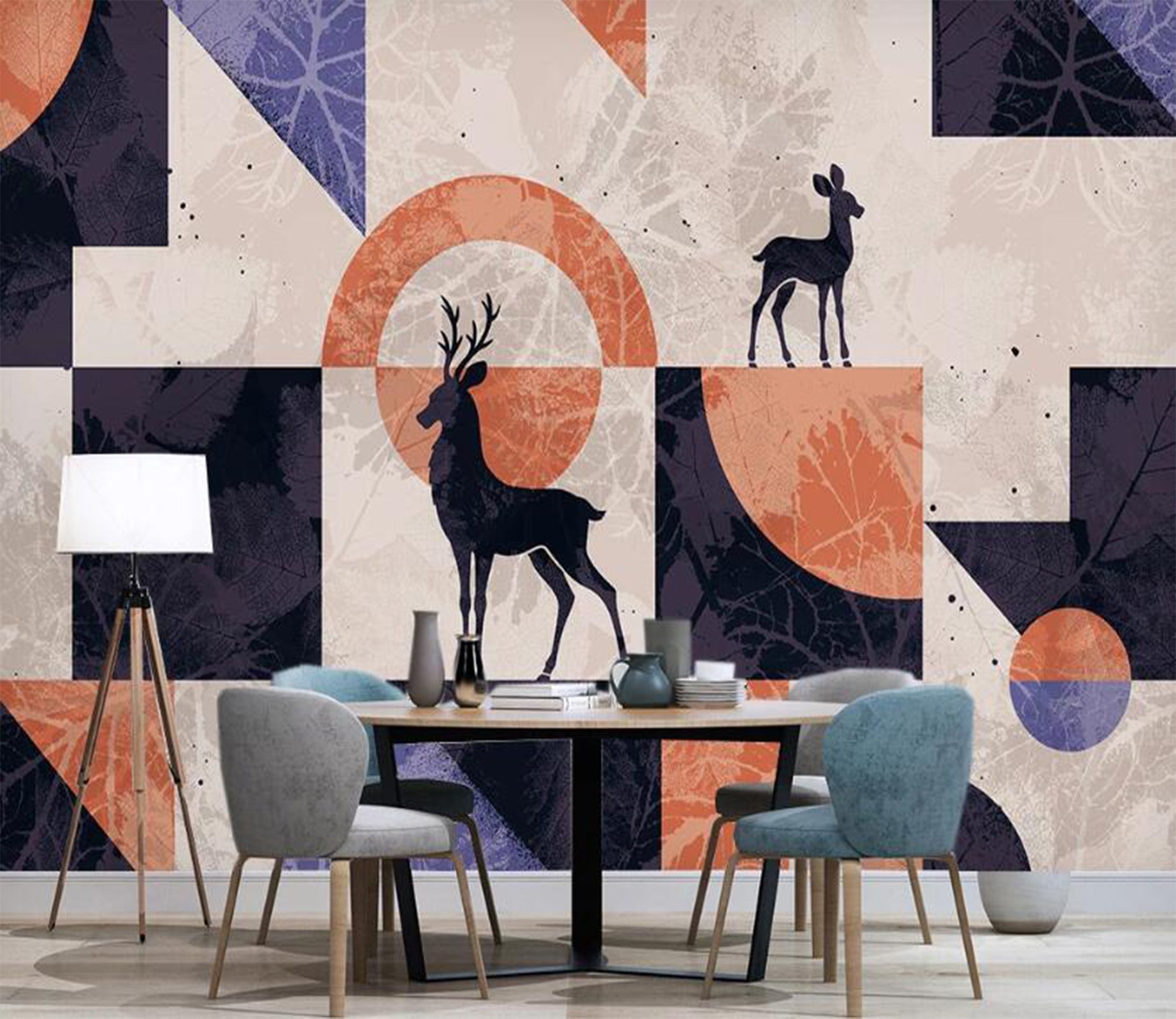 3D Black Deer Above Geometry 2587 Wall Murals