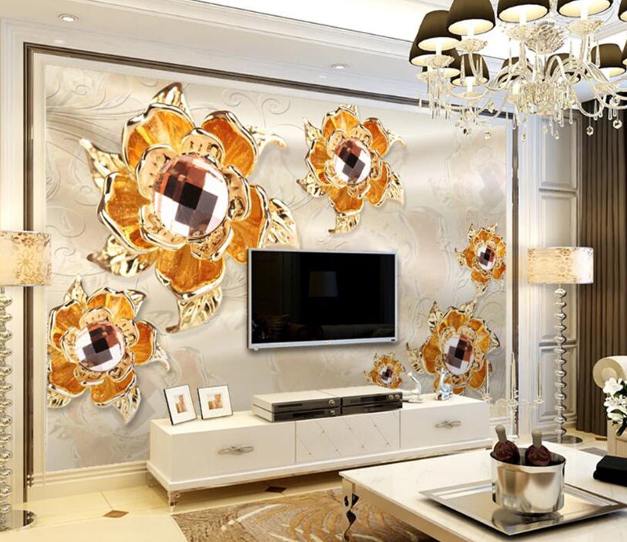 3D Golden Flowers 566 Wall Murals