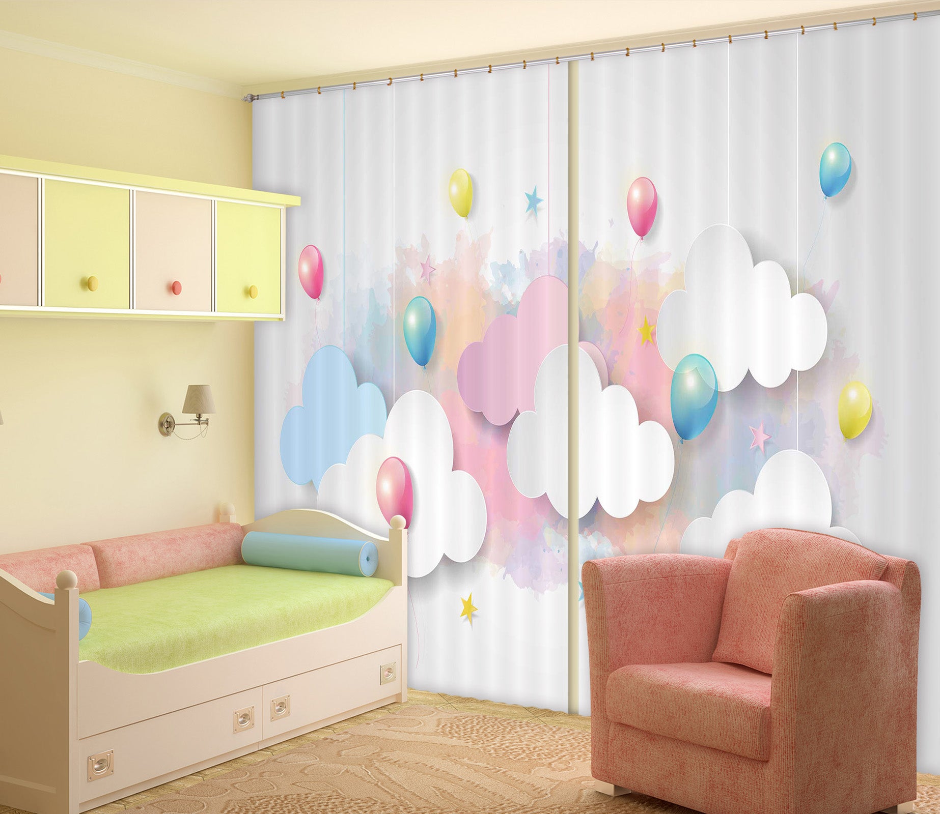 3D Cloud Balloon 780 Curtains Drapes