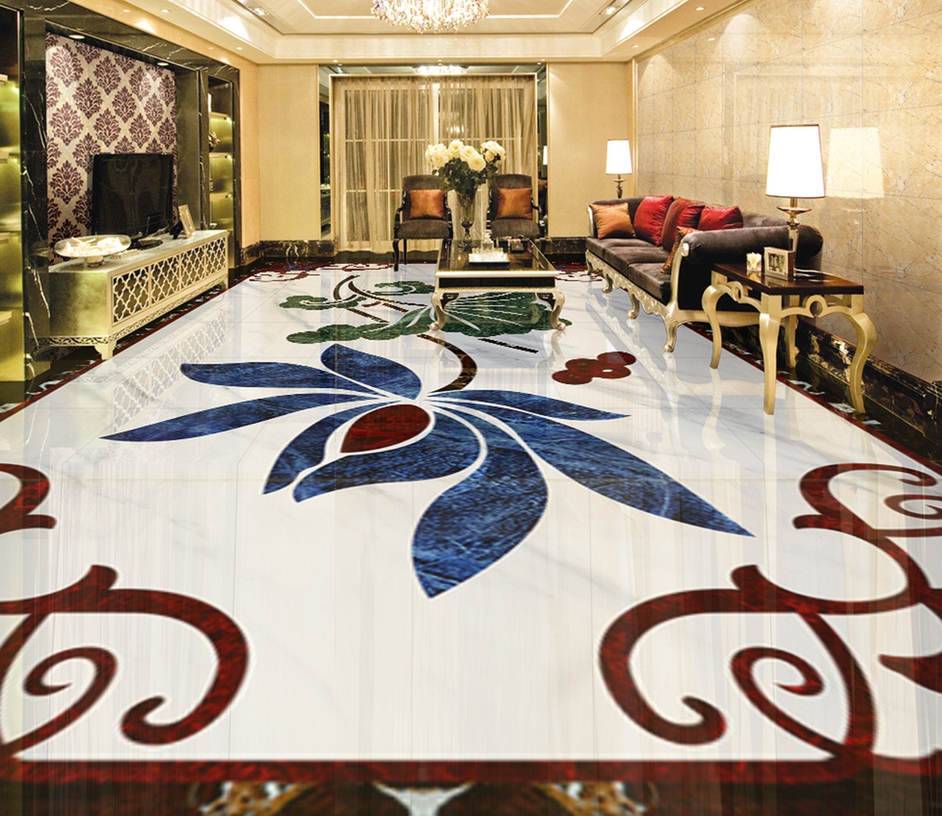 3D Lotus WG410 Floor Mural Wallpaper AJ Wallpaper 2 