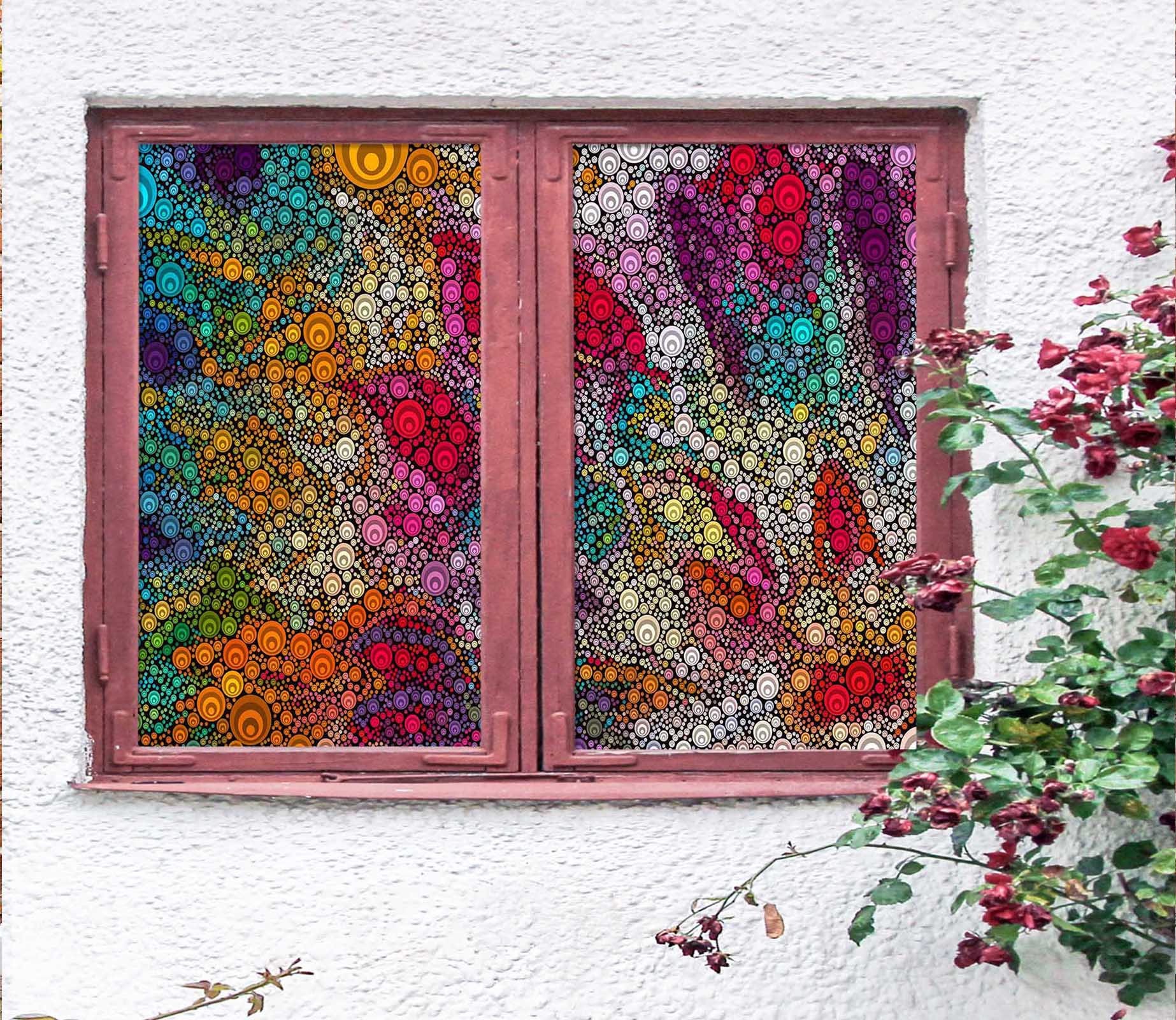 3D Colored Circle 436 Window Film Print Sticker Cling Stained Glass UV Block