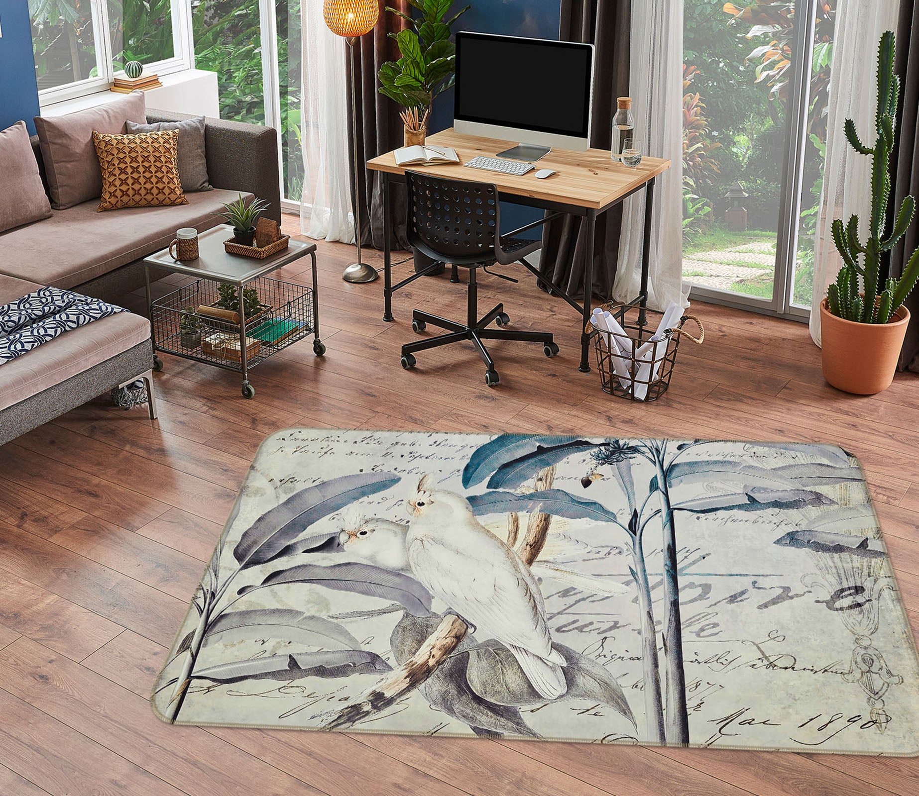 3D White Parrot 1032 Andrea haase Rug Non Slip Rug Mat