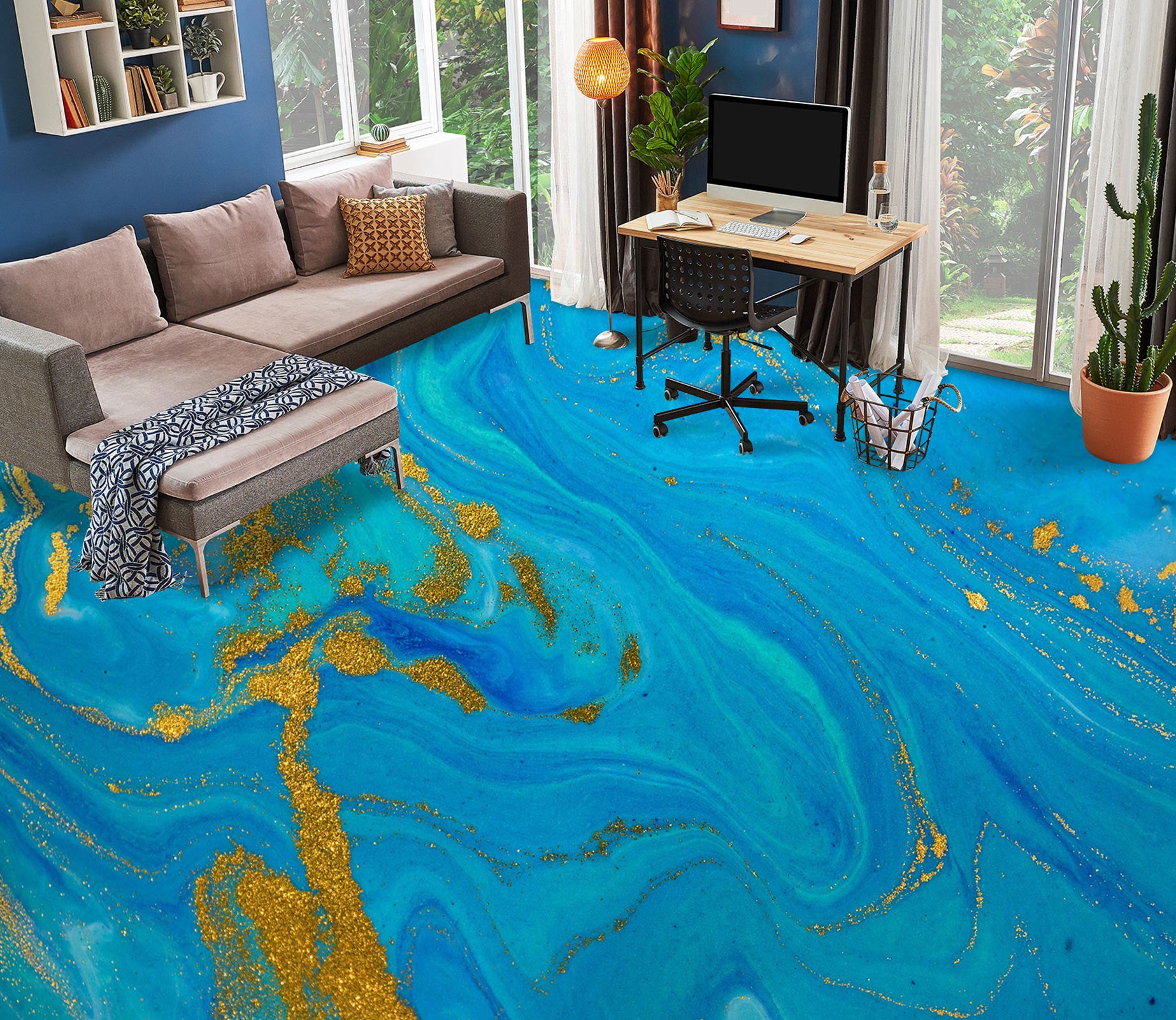 3D Blue Gold Texture 1174 Floor Mural  Wallpaper Murals Self-Adhesive Removable Print Epoxy