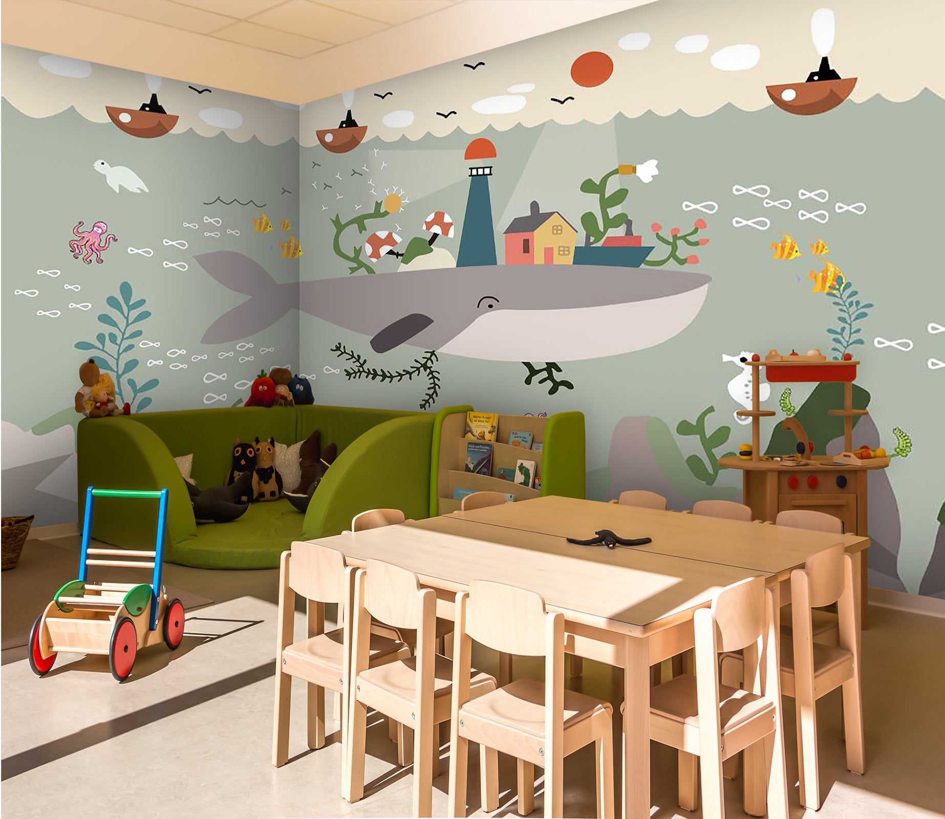 3D Cartoon Whale 038 Wall Murals