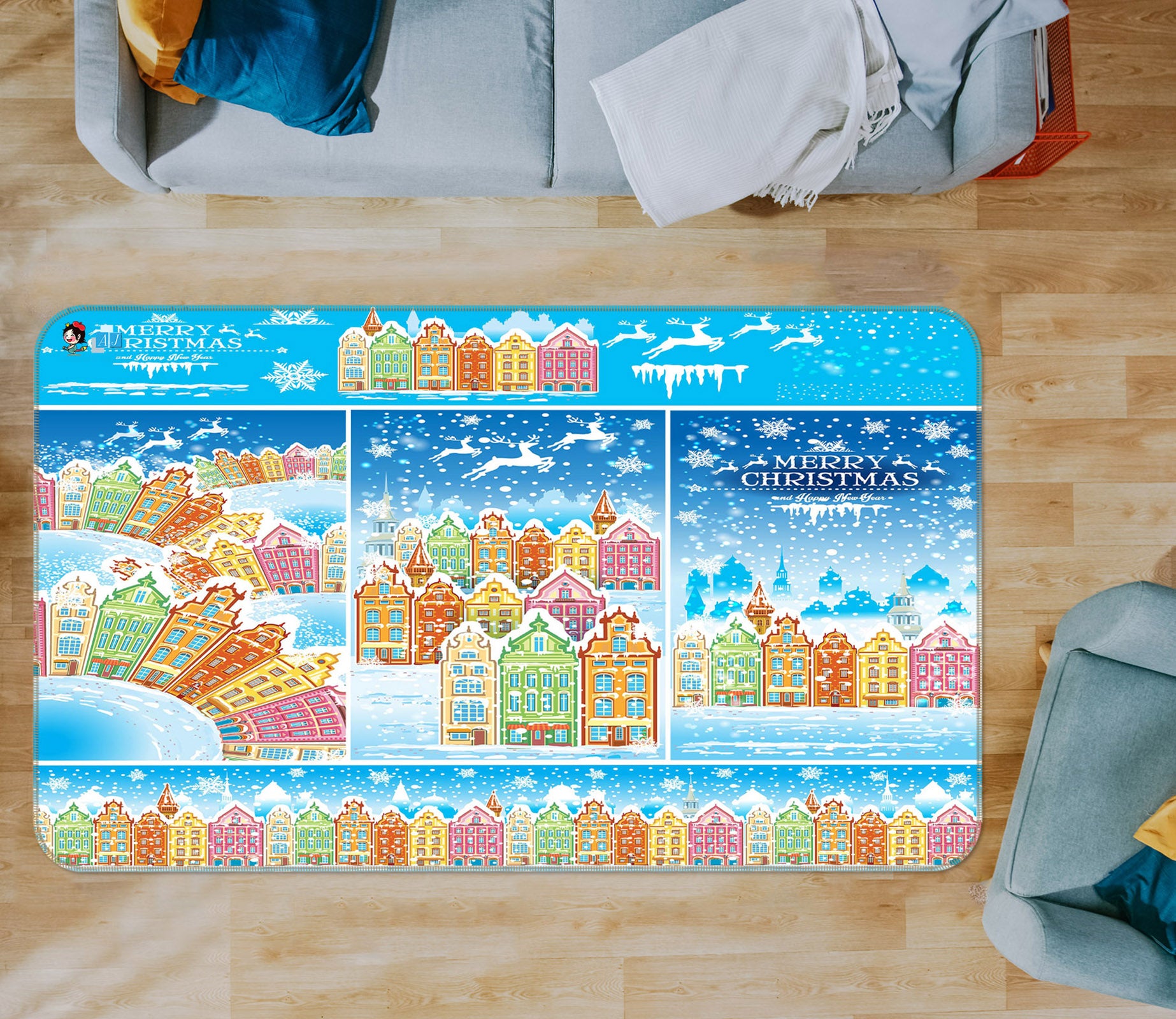 3D Colorful Houses Snow 56214 Christmas Non Slip Rug Mat Xmas
