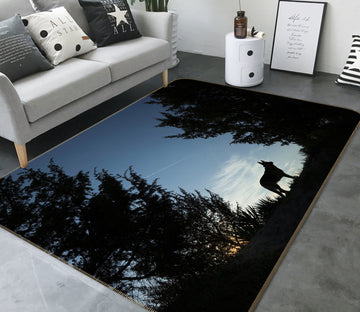 3D Forest Black Wolf 042 Animal Non Slip Rug Mat
