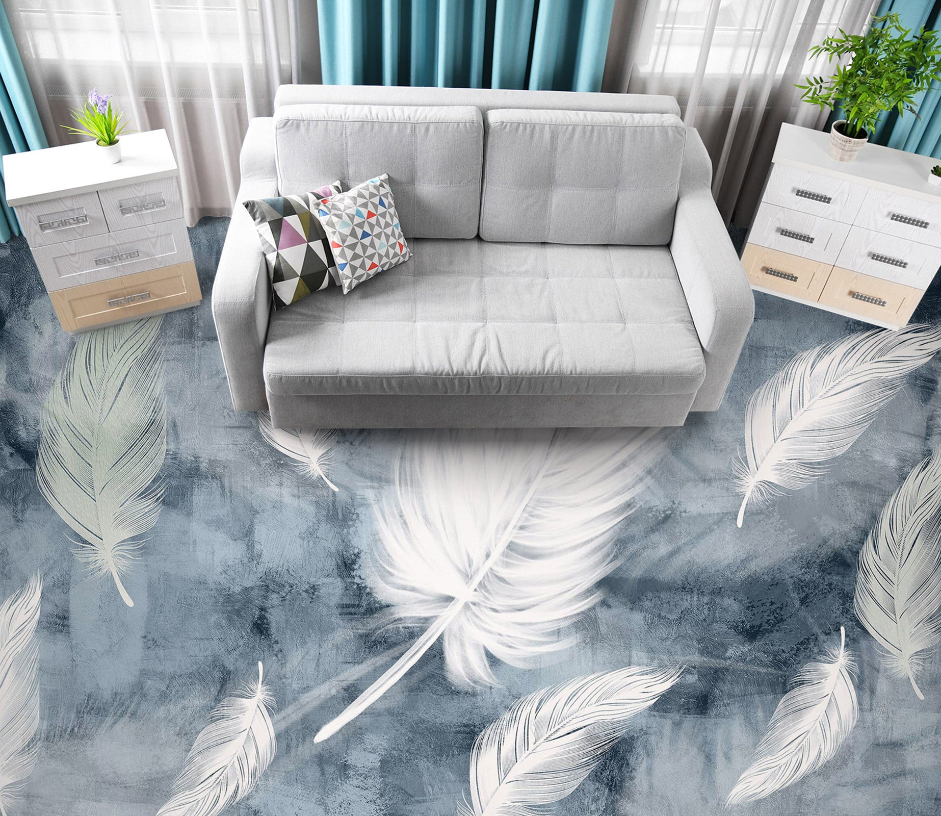 3D Soft White Feathers 842 Floor Mural  Wallpaper Murals Rug & Mat Print Epoxy waterproof bath floor