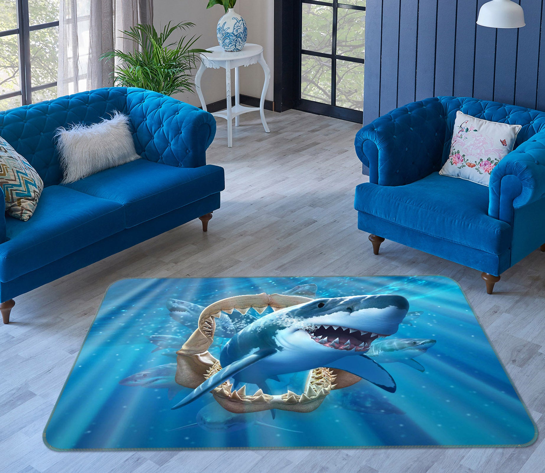 3D Great White Shark 1059 Jerry LoFaro Rug Non Slip Rug Mat