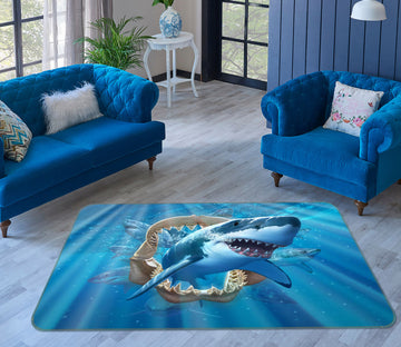 3D Great White Shark 1059 Jerry LoFaro Rug Non Slip Rug Mat